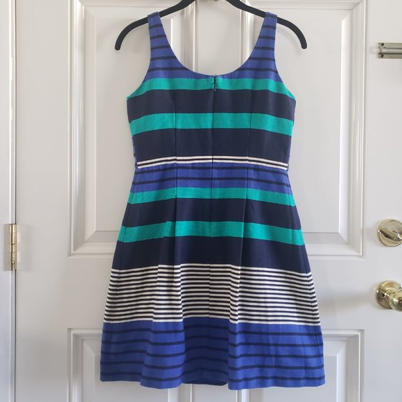 LOFT Sleeveless Fit & Flare Lined Stripe Multicolor DressSZ 00 - Picture 3 of 16